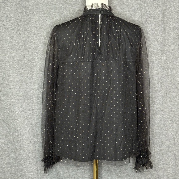 Adam Lippes Sheer Ruffle Top Black Gold Tiered Ruffle Blouse Womens Size 8 - Picture 8 of 12